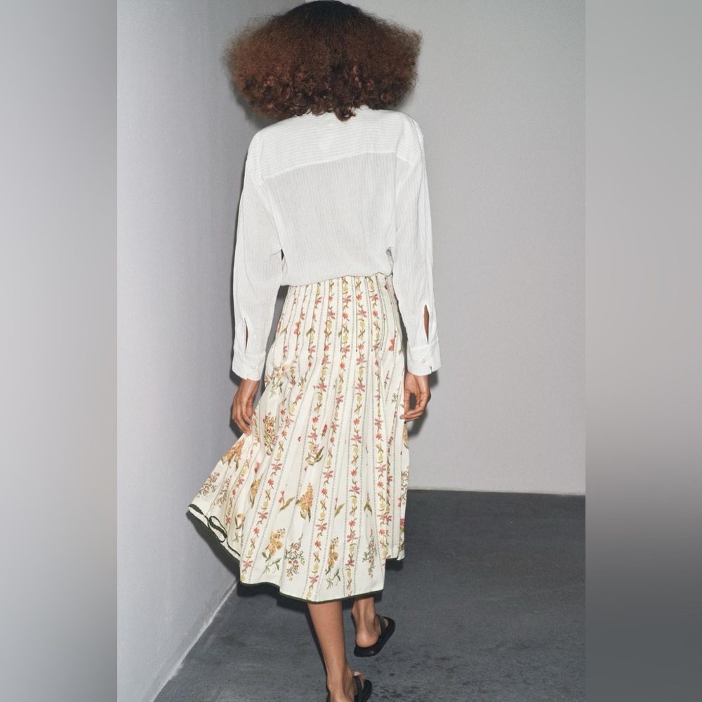 Zara NWT 100% Cotton Vintage Romantic Italian Countryside Midi Floral Skirt (XL) - Picture 5 of 9